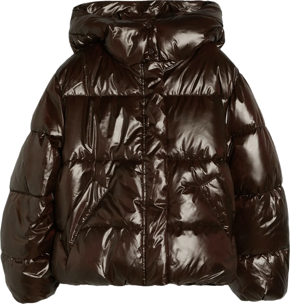 bershkaoversized puffy jacket with hood - vinterjakker - brown