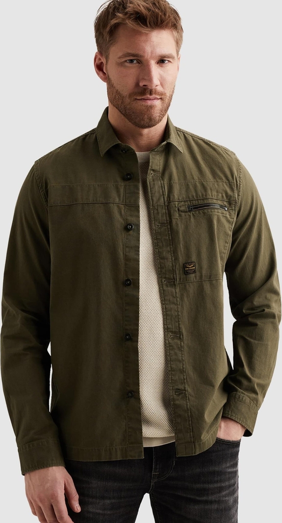 PME Legend Skjorte 'Shirt jacket with button closure and chest pocket'  mørkegrøn