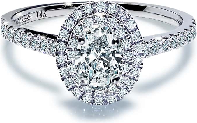 Aurora oval safir forlovelsesring med dobbelt diamant halo i hvidguld - 18k guld / 47