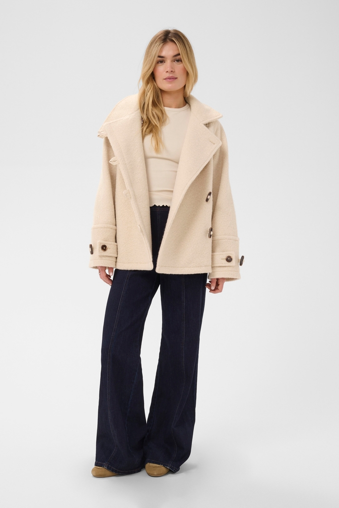 Saint Tropez Sophiesz Short Coat Kvinde Creme Frakker Loose Fit Str L - hos Magasin