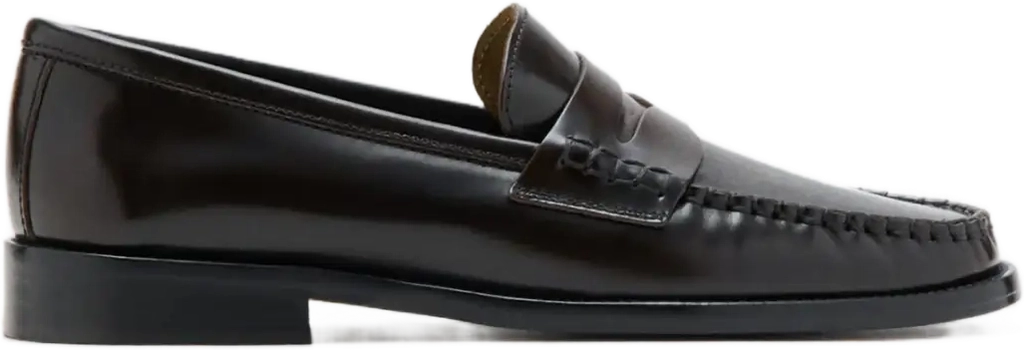 Mango Gathered Leather Loafers - Brown