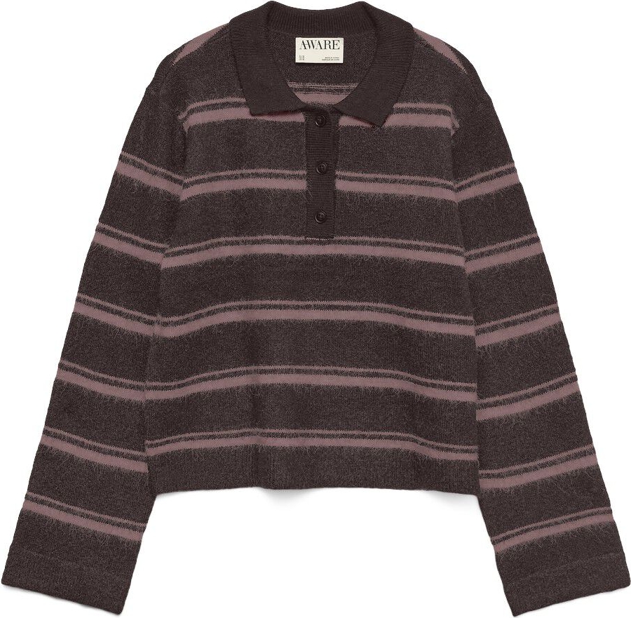 Aware Awtacey LS Polo Knit Kvinde Chocolate Torte/twiilight Mauve Sweaters Regular Fit Str M - Uld hos Magasin