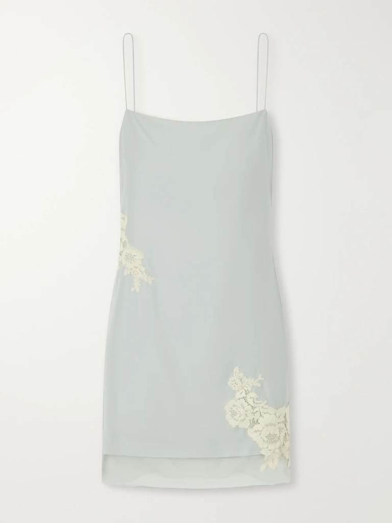 noria lace-trimmed silk crepe de chine mini dress