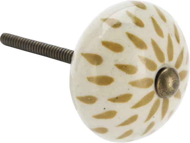 madam stoltz håndmalet porcelæn knop, hvid/brun