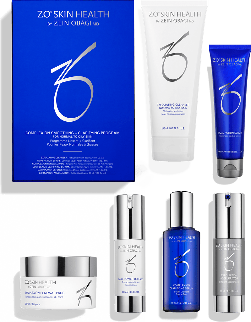 ZO Skin Health Complexion Smoothing + Clarifying Program - Hudplejesæt til Fedtet & Uren Hud, 6 dele