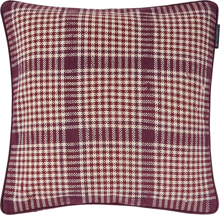 Lexington Rutete Resirkulert Bomull Fiken Vinrød Lysebeige Putetrekk Beige, Rød (50x50cm)