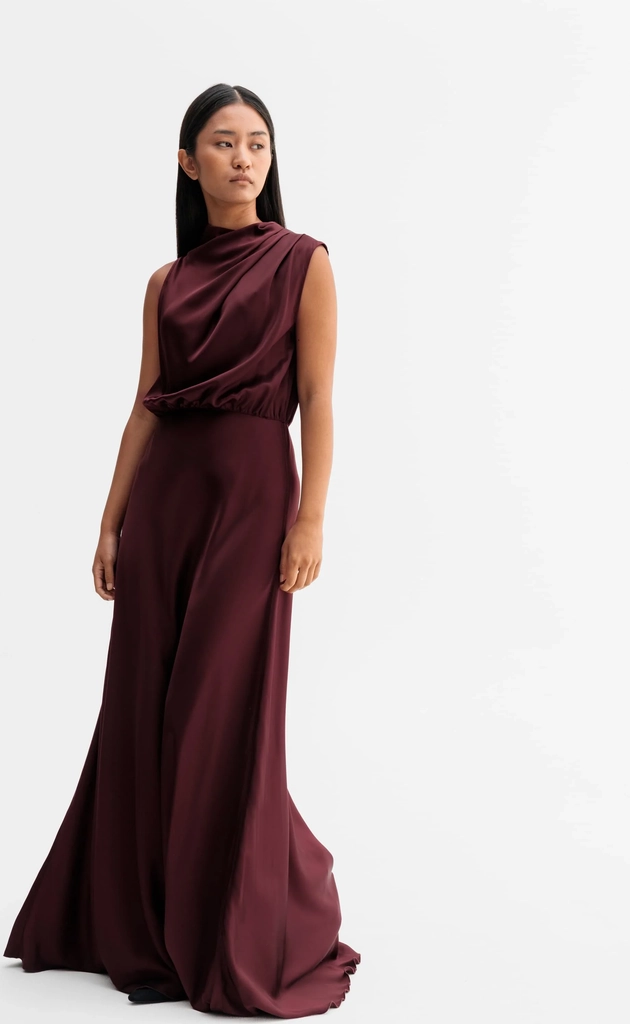eli satin dress burgundy