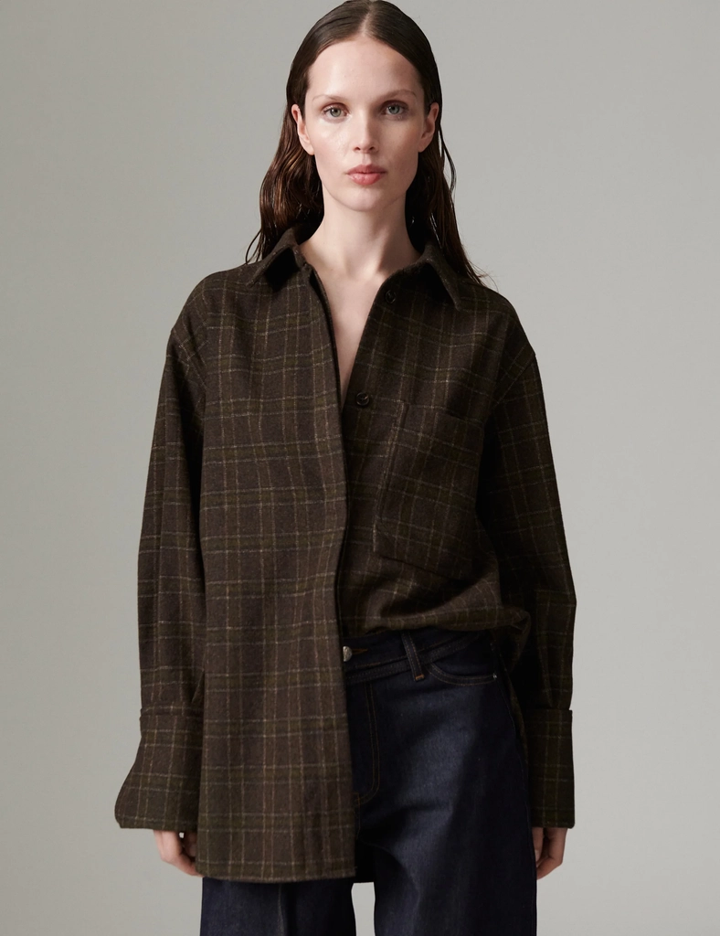 DAY Birger et Mikkelsen Dayhara Flanello Kvinde Brown Check Langærmede Bluser Str 34 - hos Magasin