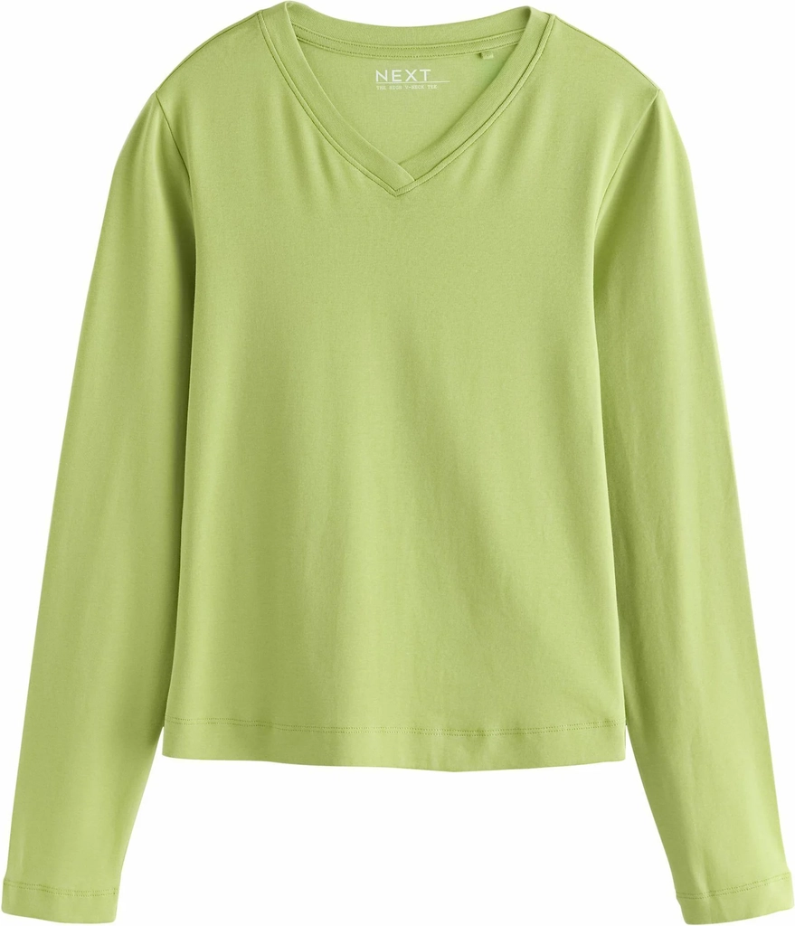 nextregular fit - long sleeve high v-neck fitted t-shirt - long sleeved top - green