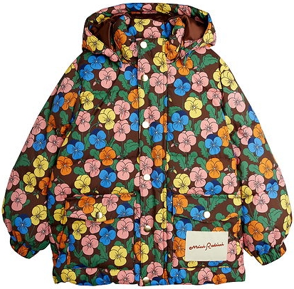 Mini Rodini Girls Waterproof Puffer Jacket - Brown Viola Print
