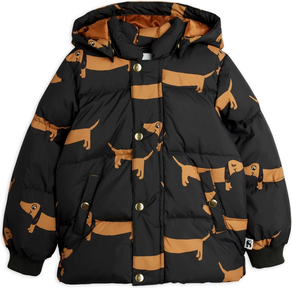 Mini Rodini Dog Aop Hooded Puffer - Black - 80/86