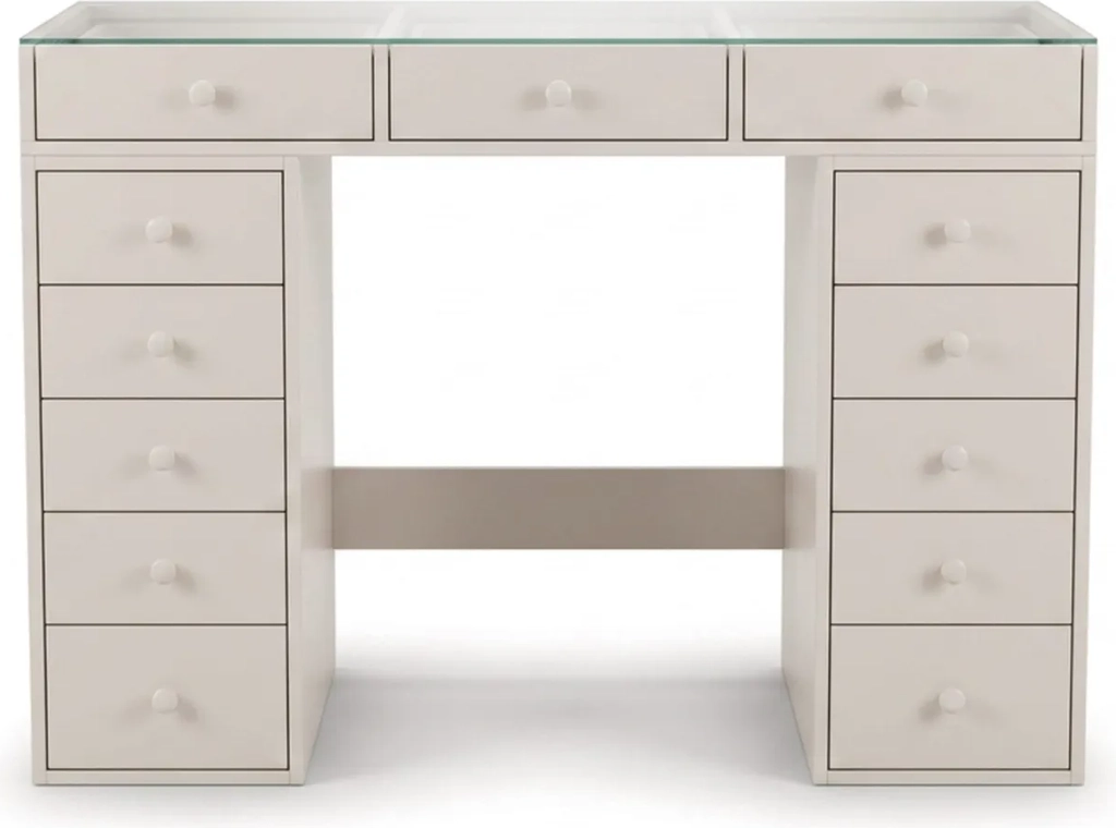 basic home&nbsp;glow sminkbord 120 cm med glasskiva förvaring med lådor&nbsp;beige