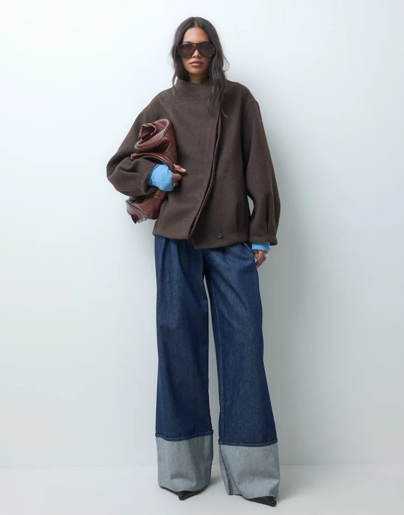 ASOS DESIGN Kort Formel Waterfall Frakke Med Uld - Brun