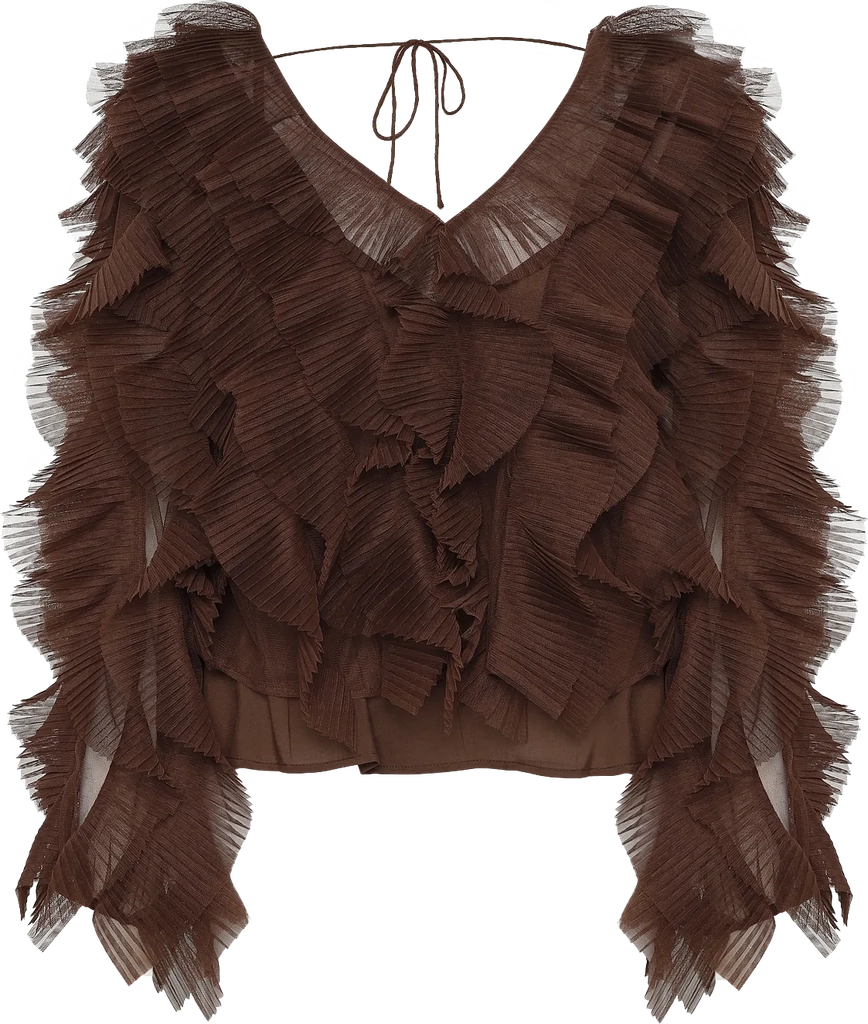 Dante6 Dante6-Phora Tulle Ruffled Top - CHOCOLATE BROWN - 38