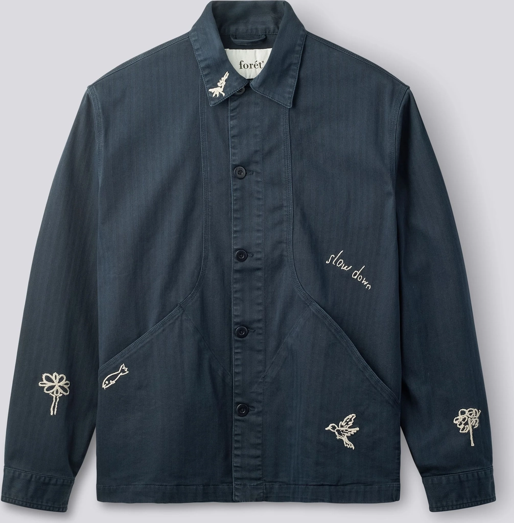 berry herringbone embroidery overshirt - navy
