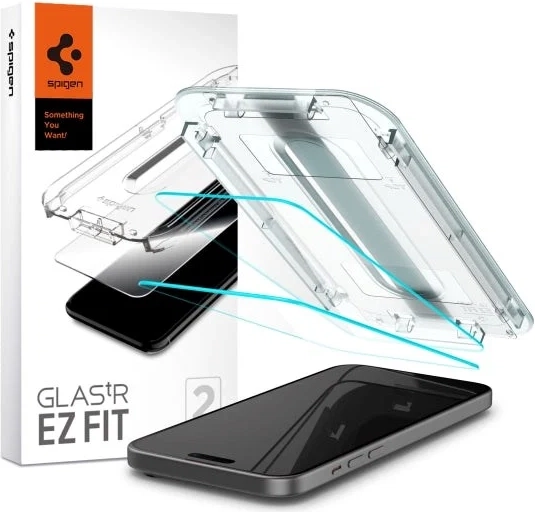 iphone 15 spigen ez fit glas.tr skärmskydd 2. stk - case friendly - genomskinlig