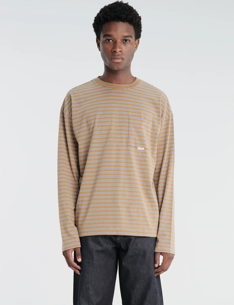 Stripe Longsleeved Pocket Tee in Brown