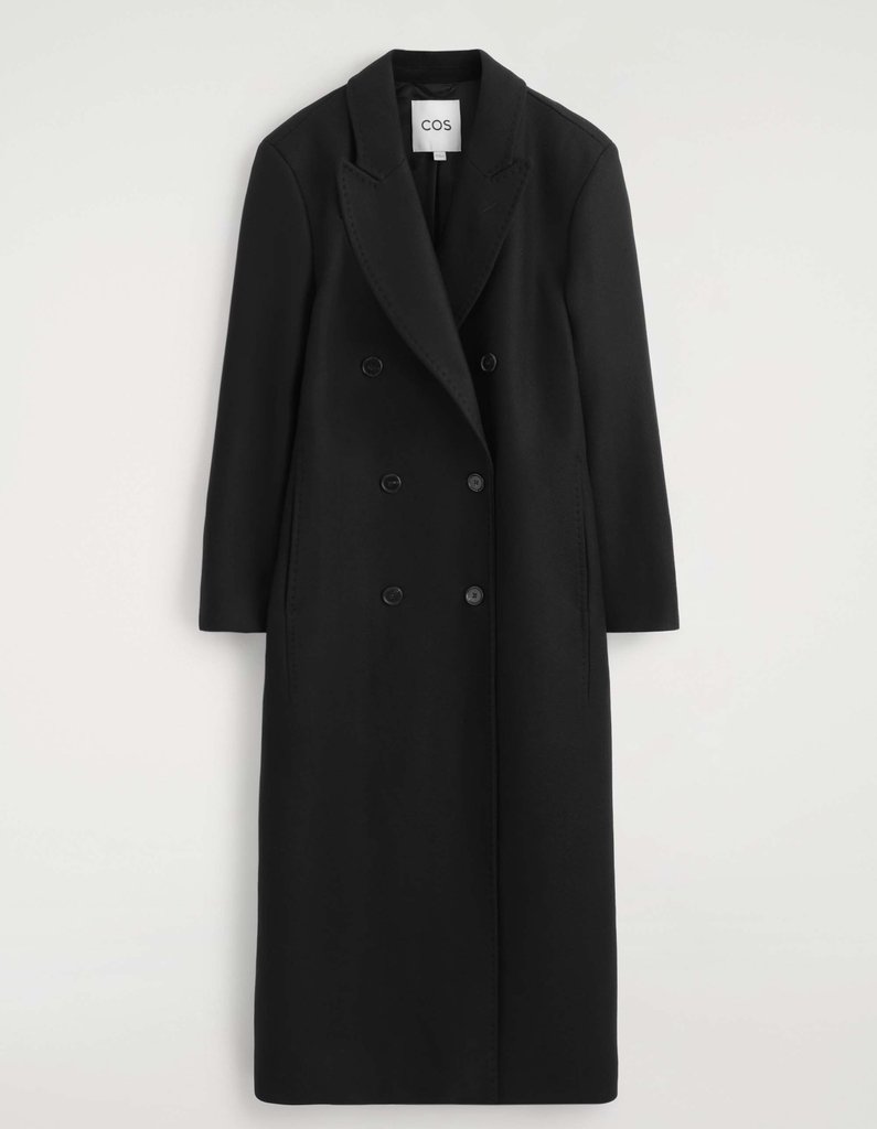 tailored wool-blend double-breasted coat