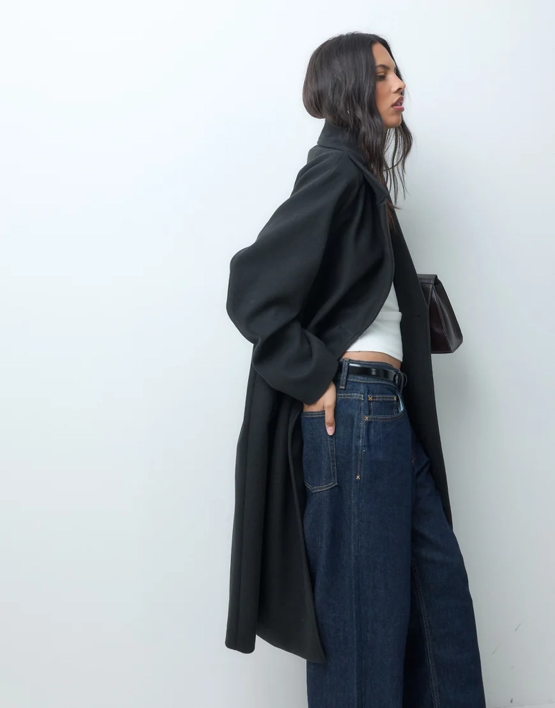asos design lang dobbeltradet frakke i sort