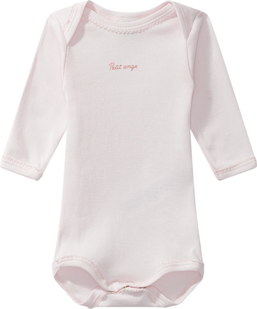 langærmet body "ange" lyserød med kant