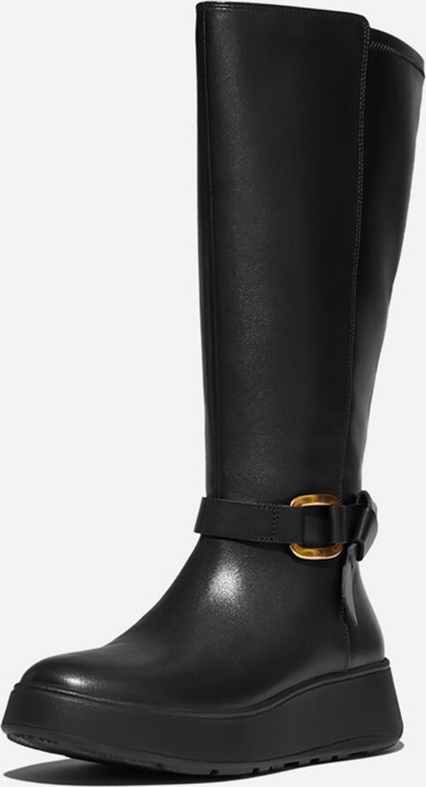 Fitflop F-Mode Square Ring Leather Flatform Tall Black