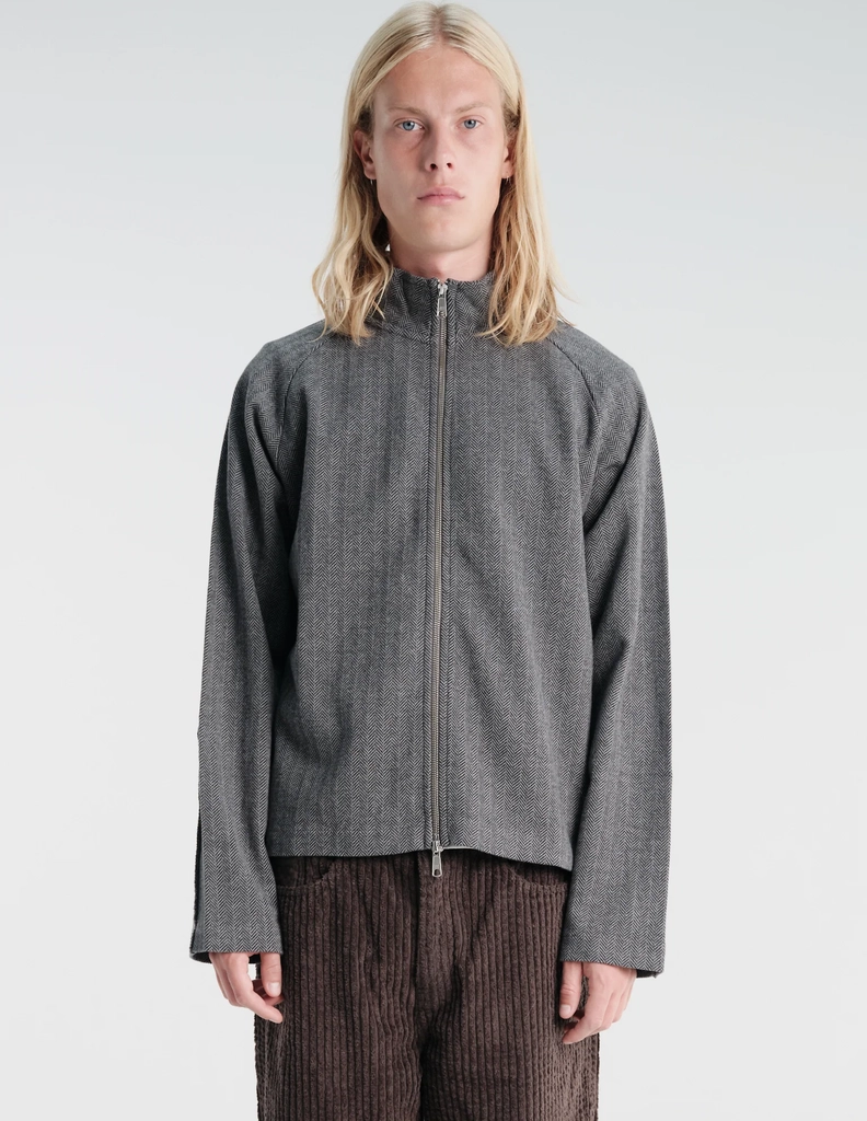 leisure zip up in grey herringbone