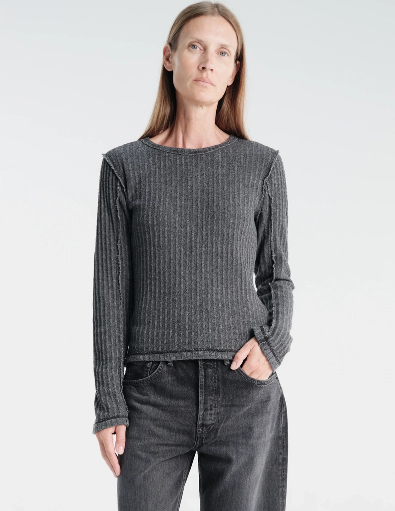 womens langærmet rib tee i bouclé rib