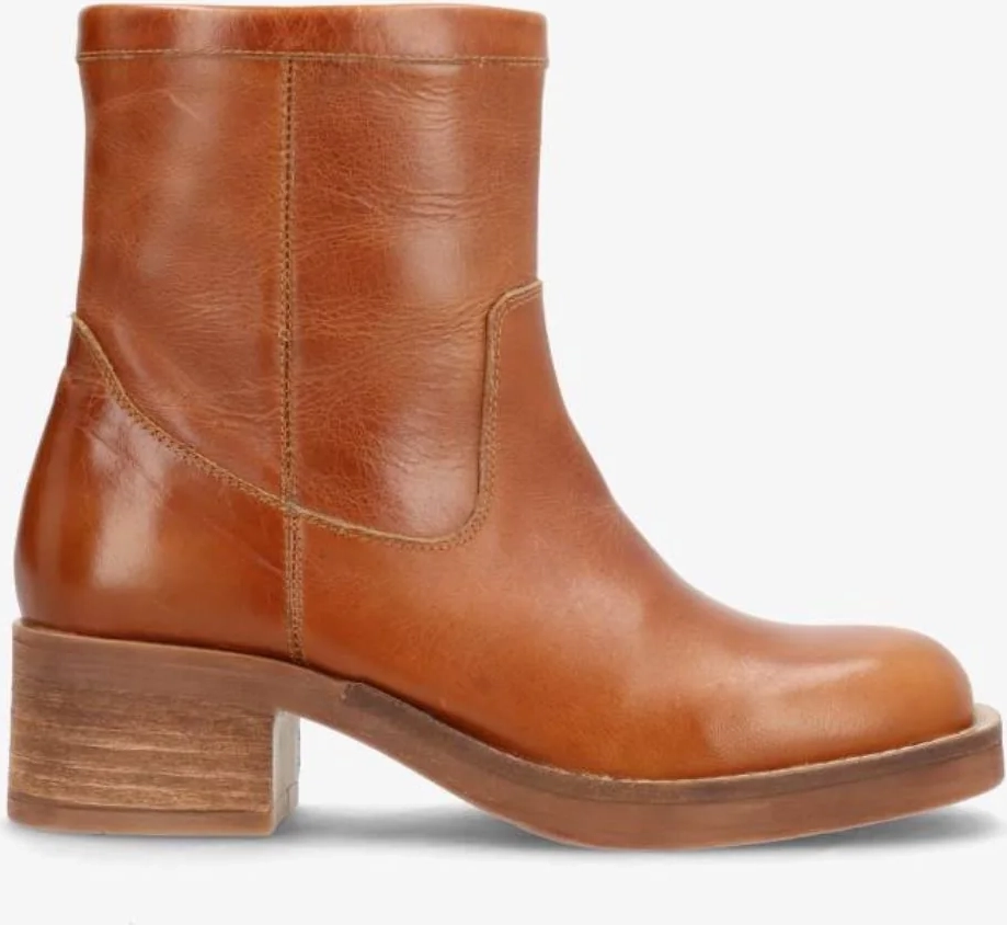 monti low - cognac læder - ankelstøvle med hæl - dame