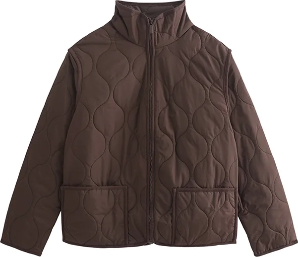 new lookdark quilted high neck jacket - overgangsjakke - dark brown