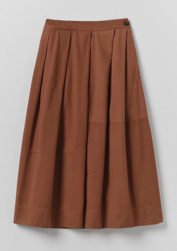 slanted pleat cotton skirt