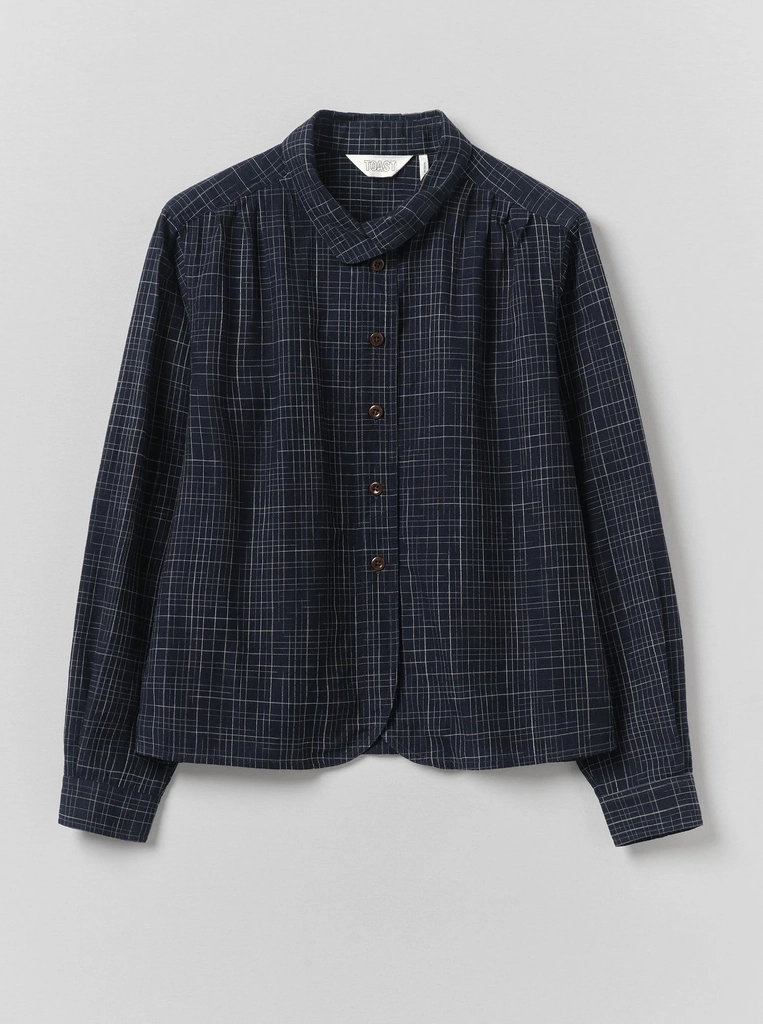 space dyed indigo check shirt