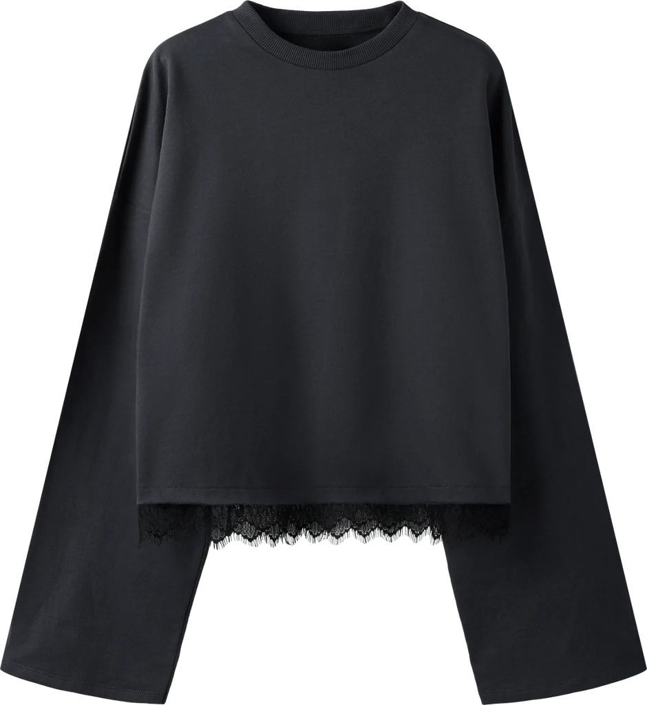 LMTD Nlfbella Ls Lace Top - BLACK OYSTER - 158-164
