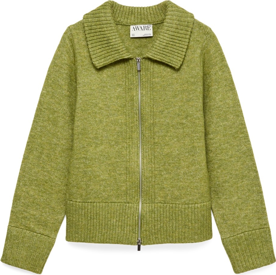 Aware Awlina LS ZIP Knit Cardigan Kvinde Calliste Green Sweaters Tight Fit Str M - hos Magasin