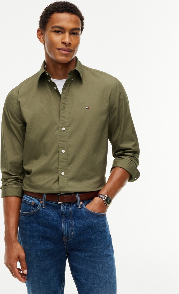 Tommy Hilfiger Regular Fit Flex Poplin Shirt Mand Ghost Fern Langærmede Skjorter Regular Fit Str M - hos Magasin