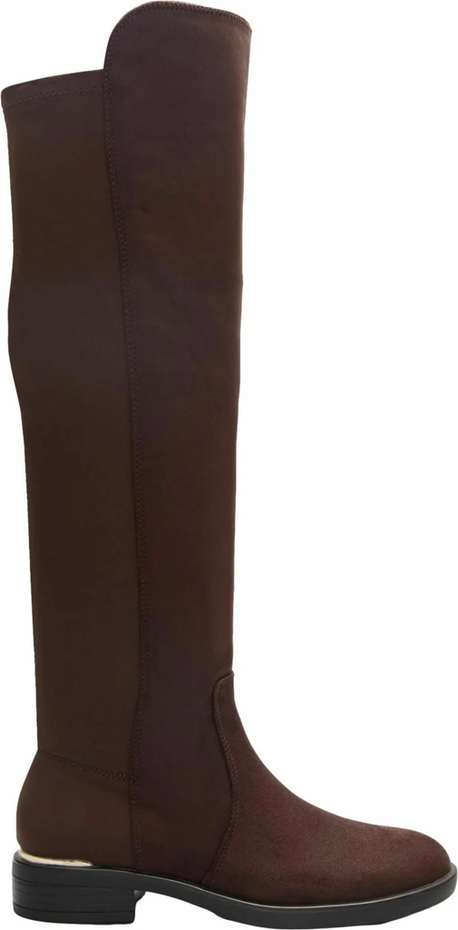 lipsyelasticated flat knee high casual riding boots - boots - chocolate brown