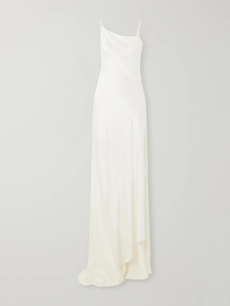 aaricia asymmetric silk-satin maxi dress
