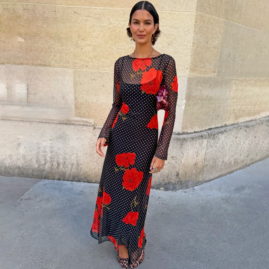 black poppy spot aria mesh dress