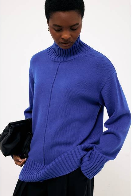NA-KD Turtleneck Knit Sweater Lang Sweater - Blå