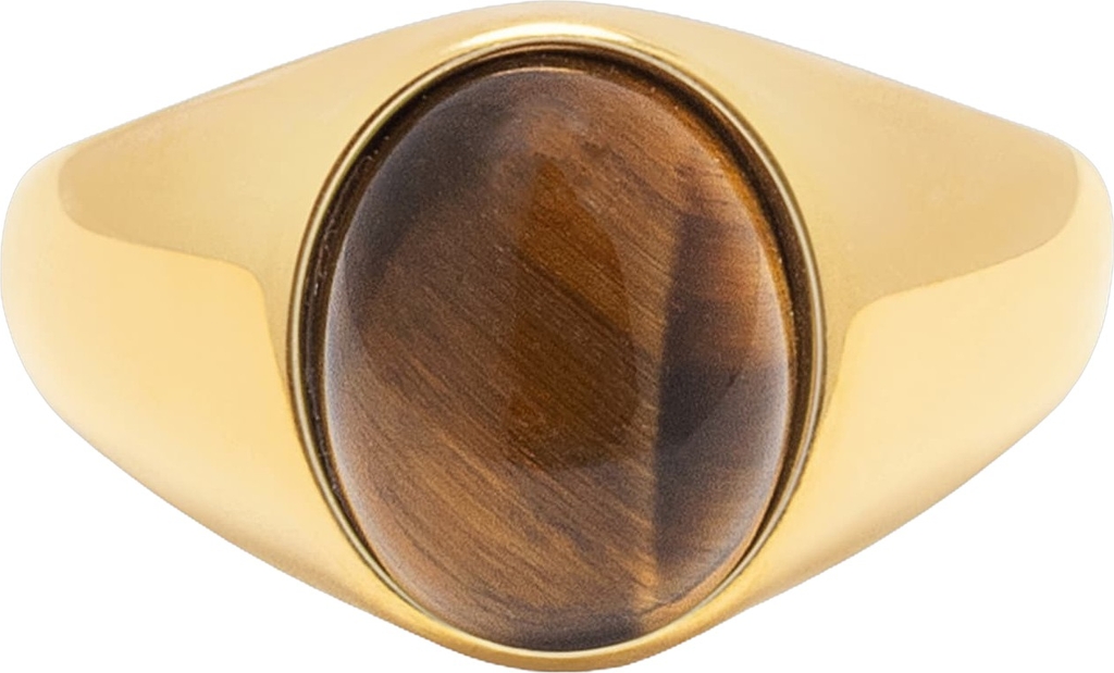 Nialaya Women's Oval Tiger Eye Signet Ring 8 - Ringe hos Magasin