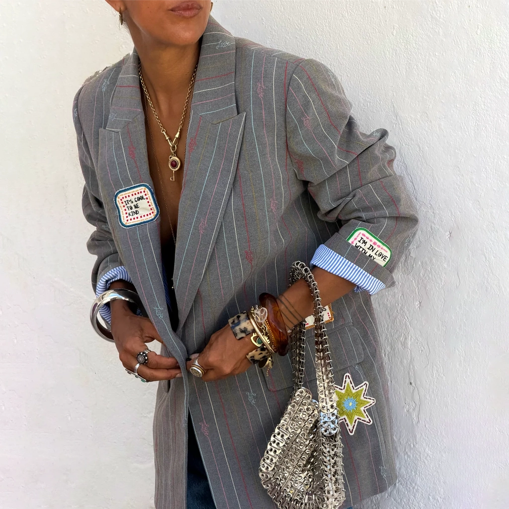 grey love pinstripe blazer