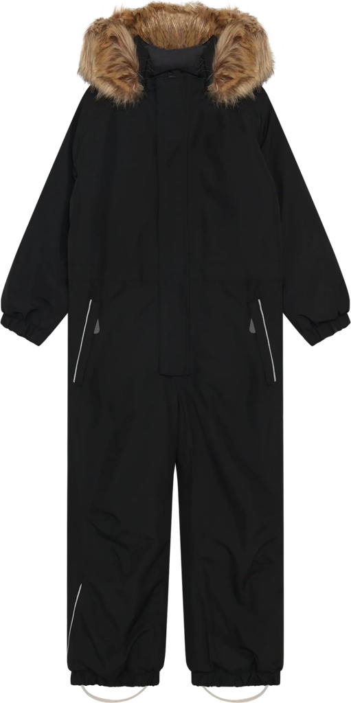 color kids flyverdragt med kunstig pelskrave - black