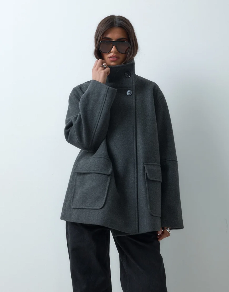 ASOS DESIGN Harrington Jakke Med Ståkrave Gråmeleret