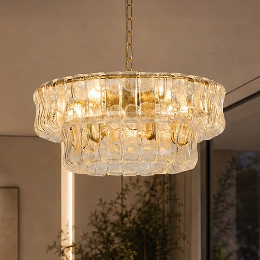 hængelampe bowlight, guldfarvet/klar, glas, metal, e14