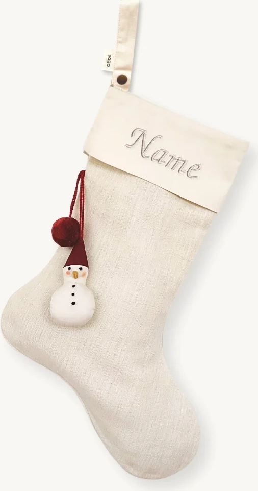 julesok – snemand – med broderet navn