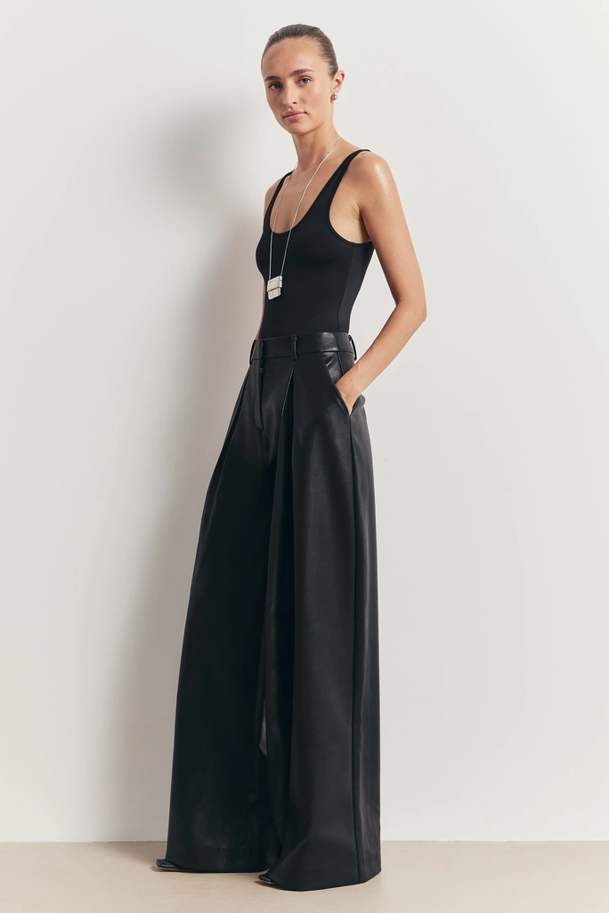 leather box pleat wide leg trousers