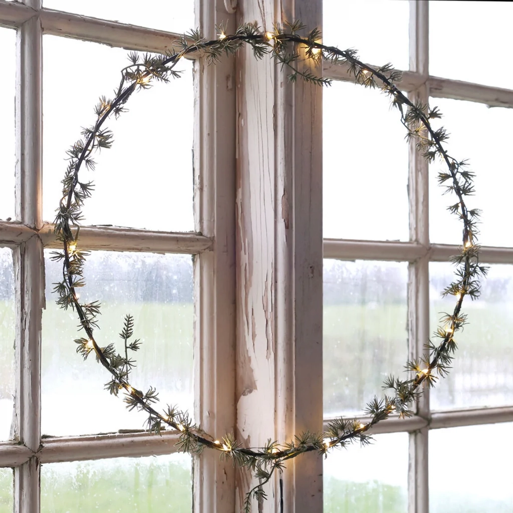 chic antique - fleur krans med 30 led-lys ø50 cm, grøn