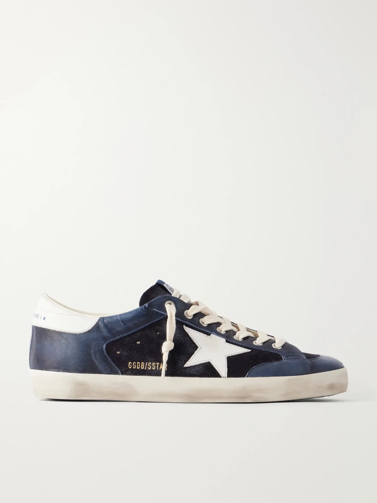 golden goose super-star distressed leather-trimmed suede sneakers