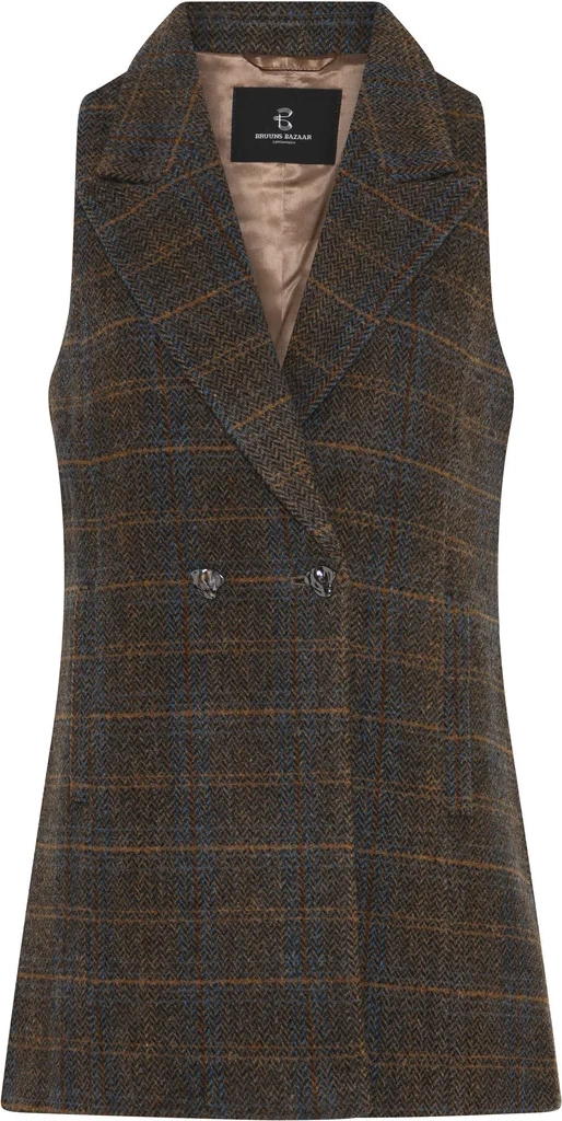bruuns bazaar aronia liann waistcoat brown check