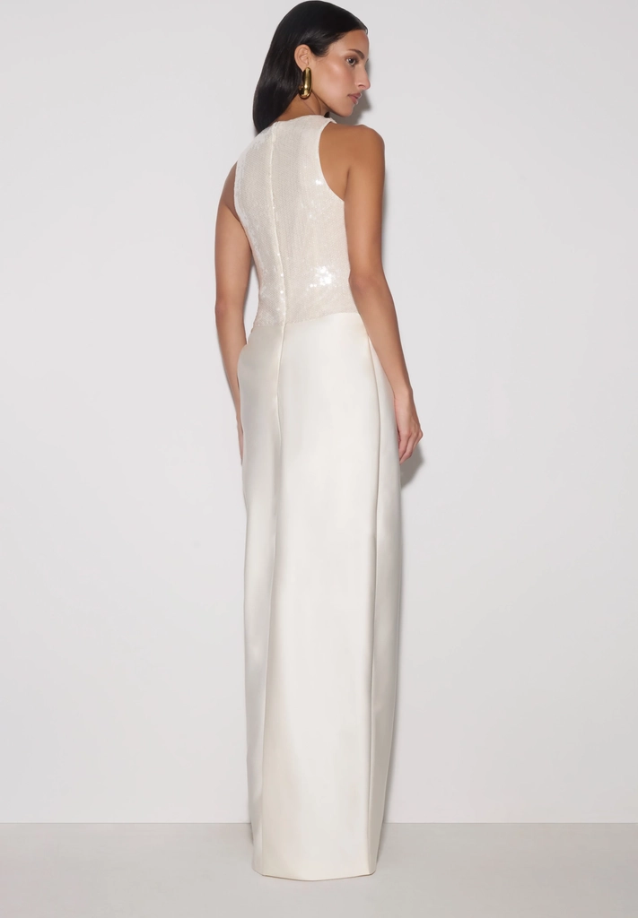 addison sequin & satin maxi dress - white