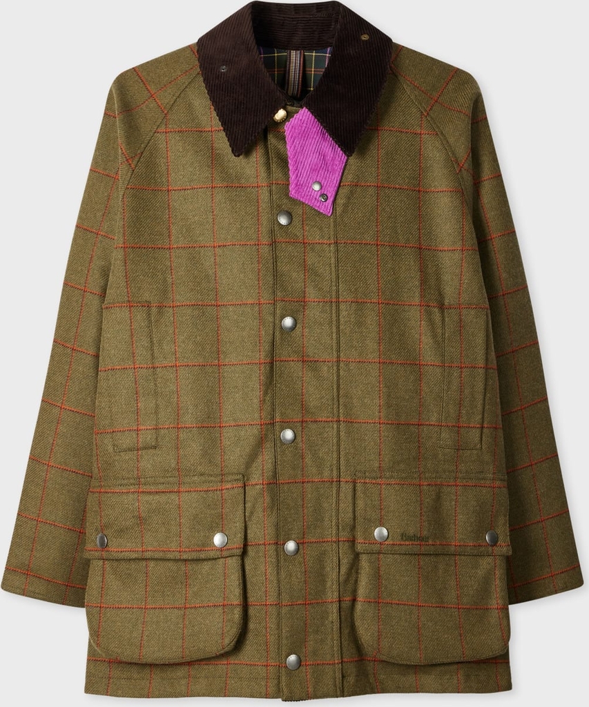 paul smith loves barbour - olive windowpane check wool beaufort jacket